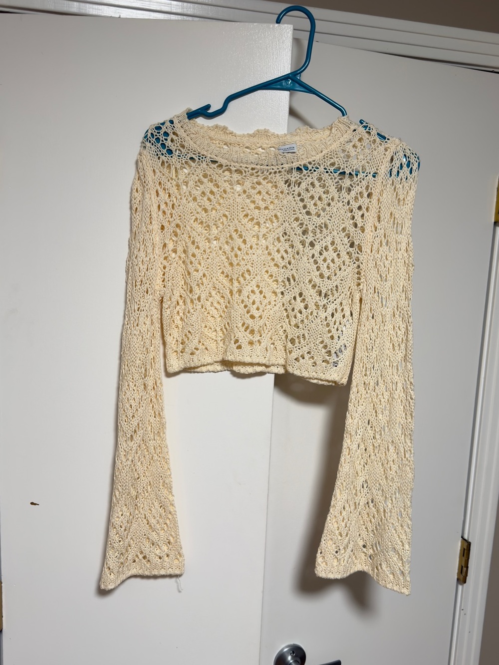 Zara Cream Crochet Knit Top with Bell Sleeves